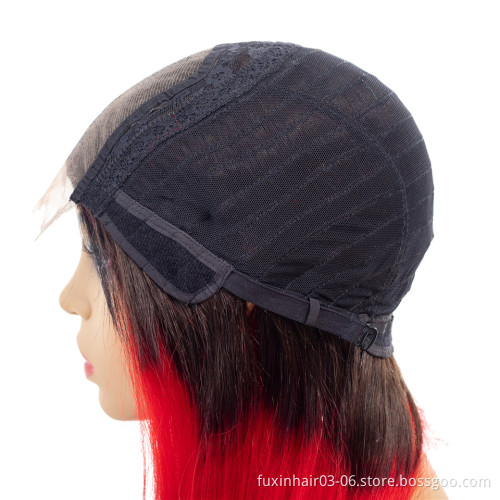 Wholesale Raw Virgin Unprocessed Human Hair Root 1B Red Color Human Hair Lace Front Wig
